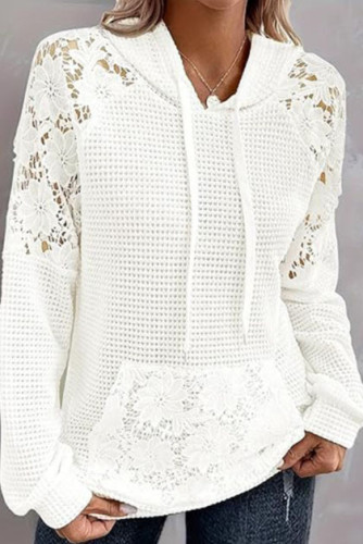 Jacquard Hollowed Long Sleeved Hooded Sweatshirt