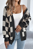 Checkered Printed Lantern Long Sleeved Cardigan