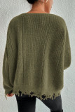 Solid Color Round Neck Ripped Loose Sweater