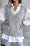 Solid Color Hollow V-Neck Knitted Vest Sweater