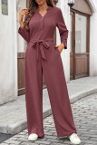 Solid Color High Waisted Long Sleeved Loose Jumpsuit