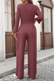 Solid Color High Waisted Long Sleeved Loose Jumpsuit