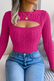 Solid Color Hollow Out Long Sleeved Sweater