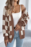 Checkered Printed Lantern Long Sleeved Cardigan