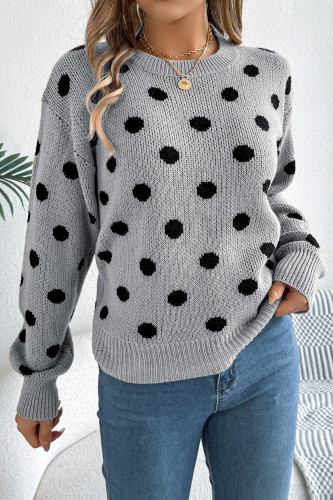 Round Neck Polka Dot Long Sleeved Sweater