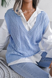 Solid Color Hollow V-Neck Knitted Vest Sweater