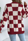 Checkered Printed Lantern Long Sleeved Cardigan