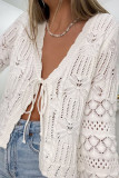 Hollow Out Long Sleeved Knitted Cardigan