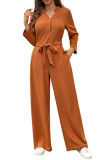Solid Color High Waisted Long Sleeved Loose Jumpsuit