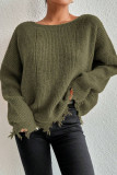 Solid Color Round Neck Ripped Loose Sweater