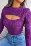 Solid Color Hollow Out Long Sleeved Sweater