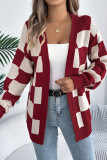 Checkered Printed Lantern Long Sleeved Cardigan