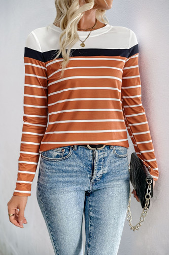 Round Neck Striped Long Sleeved Shirt