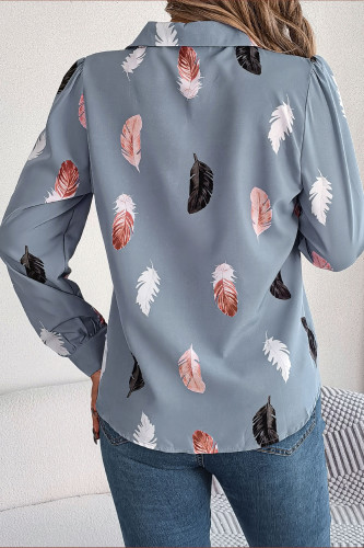 Feather Print Lapel Long Sleeved Shirt