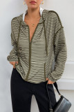 Striped Printed Long Sleeved Hooded Cardigan