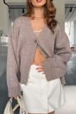 V-Neck Pocket Loose Knit Cardigan