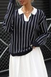 Lapel Striped Long Sleeved Sweater