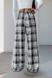 Elastic Waisted Checkered Printed Wide Leg Pants