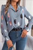 Feather Print Lapel Long Sleeved Shirt