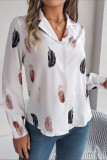 Feather Print Lapel Long Sleeved Shirt