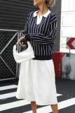 Lapel Striped Long Sleeved Sweater