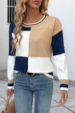 Round Neck Long Sleeved Contrasting Knit Sweater