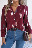 Feather Print Lapel Long Sleeved Shirt