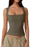 Solid Color Square Neck Sleeveless Vest