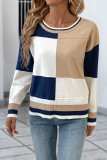 Round Neck Long Sleeved Contrasting Knit Sweater