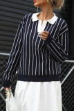 Lapel Striped Long Sleeved Sweater