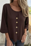 Solid Color Round Neck Long Sleeved T-Shirt