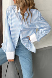 Lapel Striped Long Sleeved Shirt