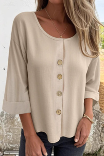 Solid Color Round Neck Long Sleeved T-Shirt
