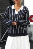 Lapel Striped Long Sleeved Sweater