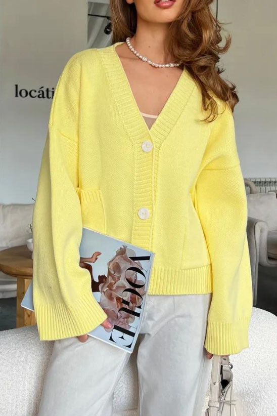 V-Neck Pocket Loose Knit Cardigan