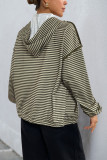 Striped Printed Long Sleeved Hooded Cardigan
