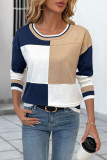 Round Neck Long Sleeved Contrasting Knit Sweater