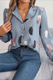 Feather Print Lapel Long Sleeved Shirt