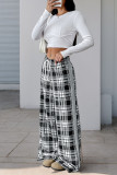 Elastic Waisted Checkered Printed Wide Leg Pants