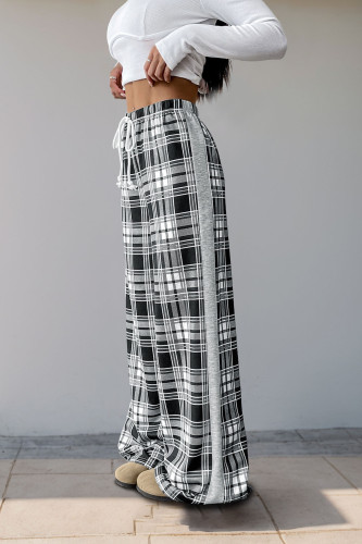 Elastic Waisted Checkered Printed Wide Leg Pants