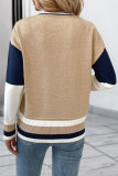 Round Neck Long Sleeved Contrasting Knit Sweater