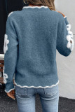 Flower Printed Long Sleeved Knitted Sweater