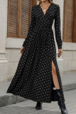 Vintage Lace V-Neck Bow Printed Long Sleeved Dress