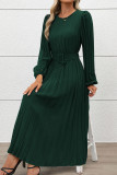 Vintage Long Sleeved Solid Color Pleated Dress