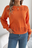Solid Color Hollowed Out Lantern Sleeve Sweater