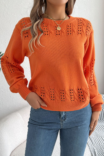 Solid Color Hollowed Out Lantern Sleeve Sweater