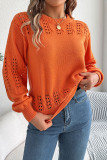 Solid Color Hollowed Out Lantern Sleeve Sweater
