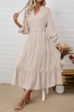 Solid Color Long Sleeved Waistband Waist Cinching Dress