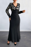 Retro Style V-Neck Lace Long Sleeved Dress