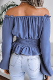 Off Shoulder Ruffled Chiffon Short Sleeve Shirt